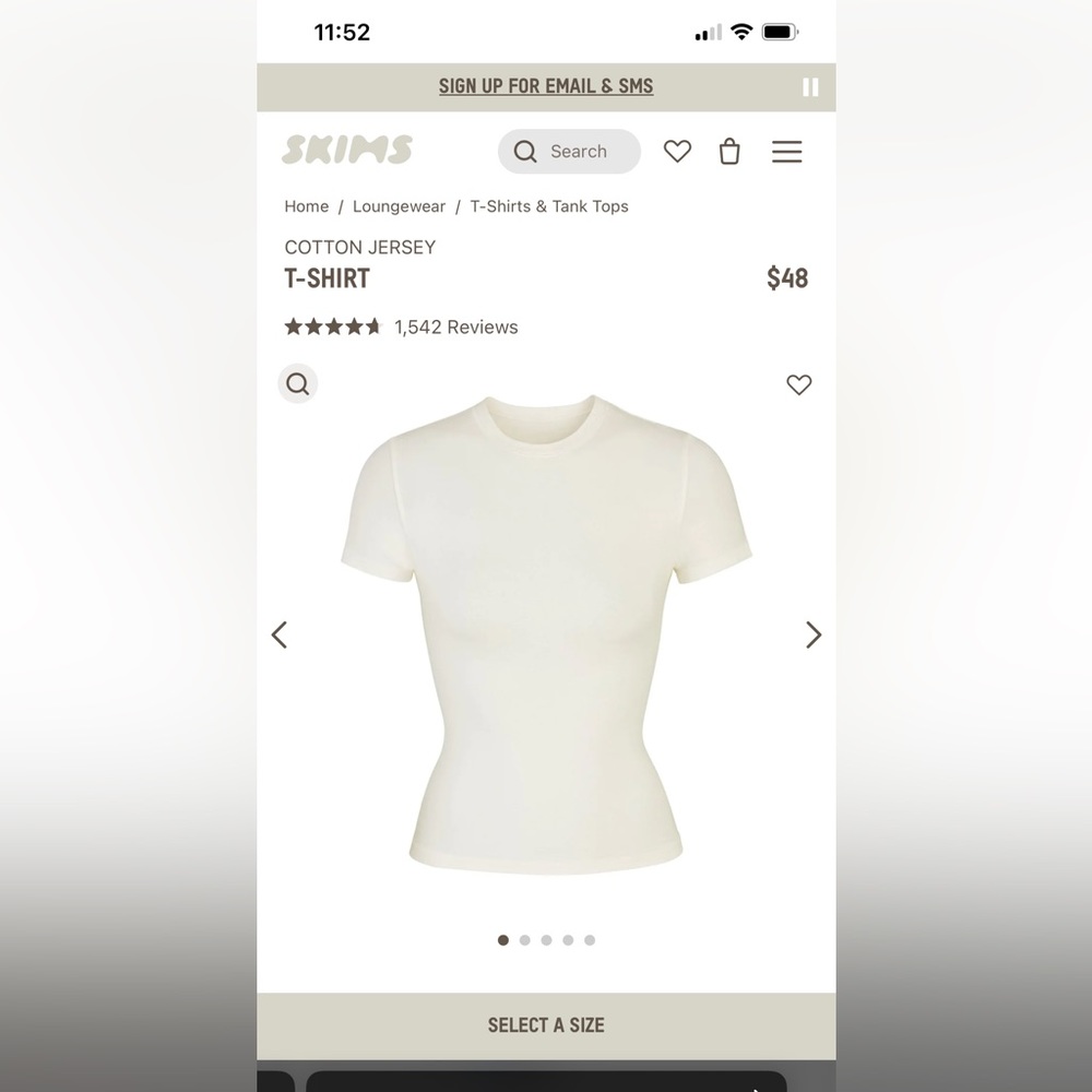 Skims cotton jersey short sleeve tshirt in bone size xxs